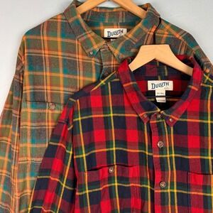 Lot Of 2 Duluth Trading Men 3XL Tall Multicolor Plaid Flannel Button Down Shirt